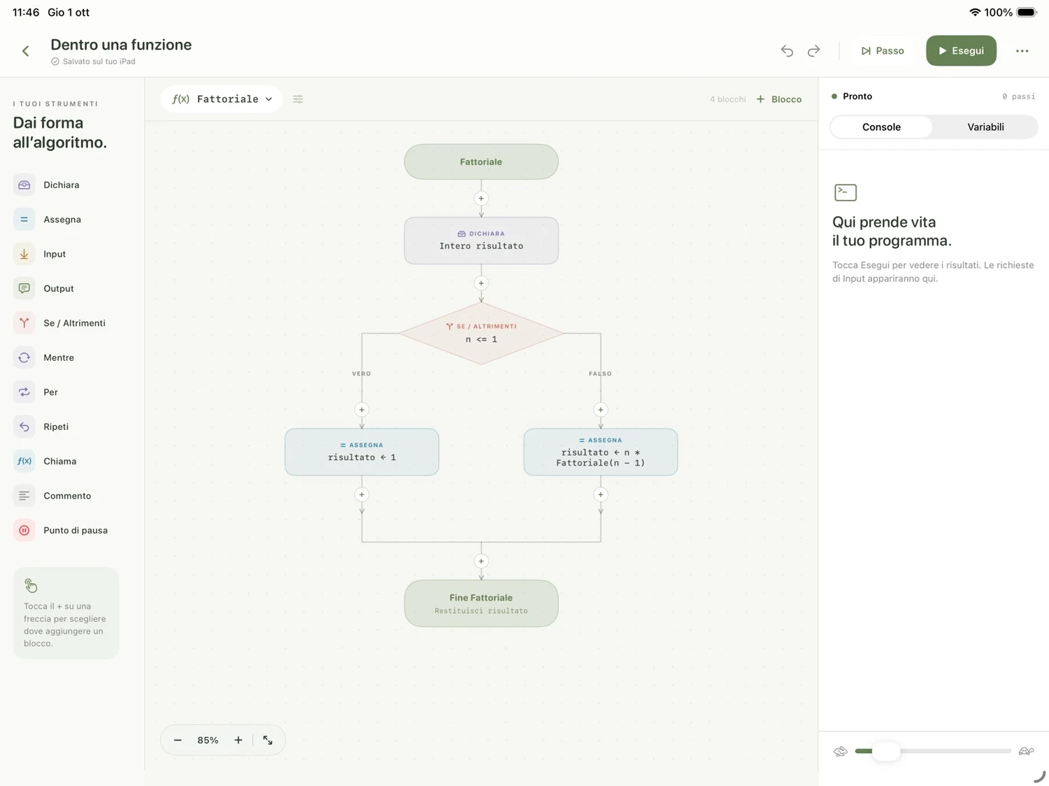 clearn.: editor di diagrammi di flusso con console e variabili