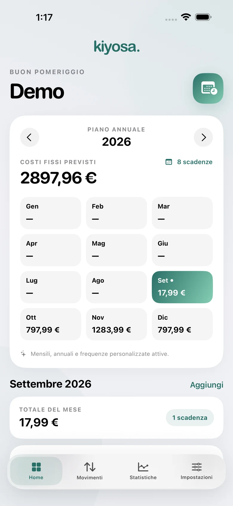 kiyosa.: calendario annuale di spese e abbonamenti