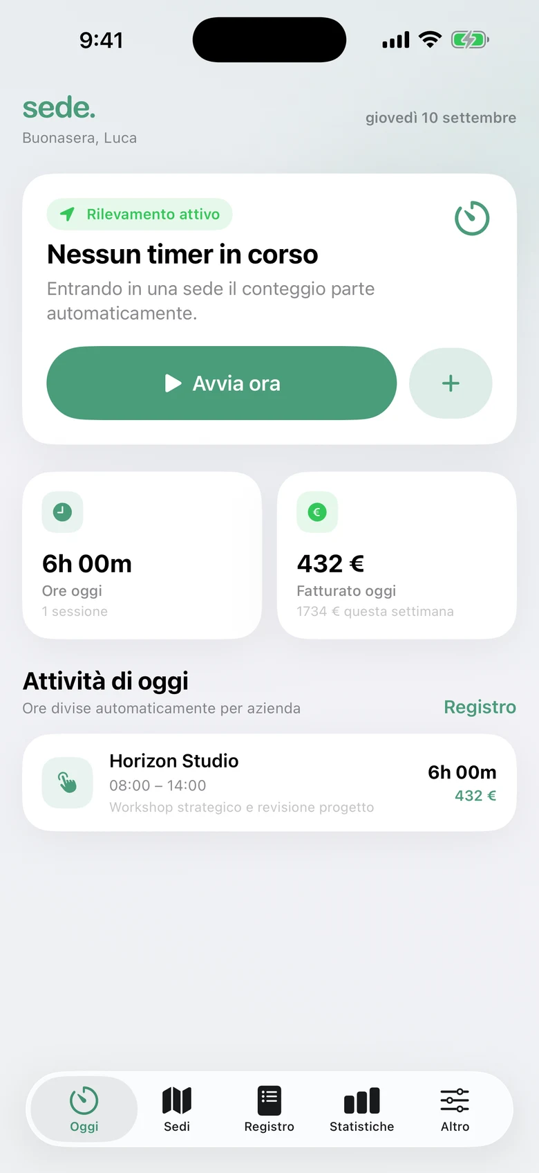 sede.: timer e registro delle ore lavorate
