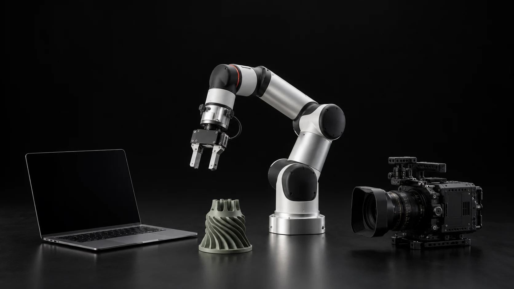 Robot, prototipo, computer e camera nello studio